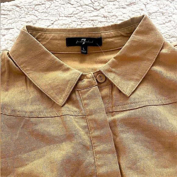 7 For All Mankind Casual Large, button-down, elastic waist crop top, NWOT - Picture 1 of 6